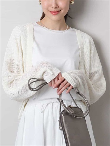 亞麻混紡針織開襟衫(白色(90)/38)