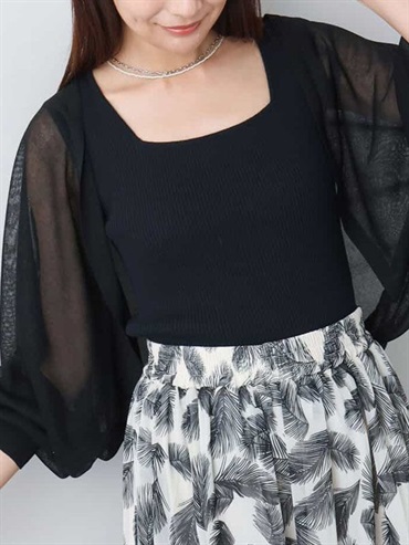 透膚針織短版開襟衫[涼感](黑色(94)/38)