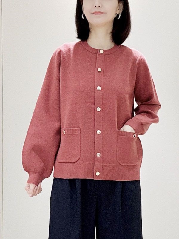 開襟針織衫(暗紅色(08)/38)