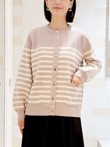 條紋針織開襟衫(薰衣草紫(60)/38)