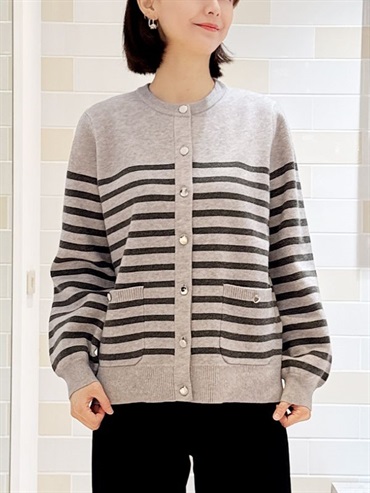 條紋針織開襟衫(灰色(92)/38)