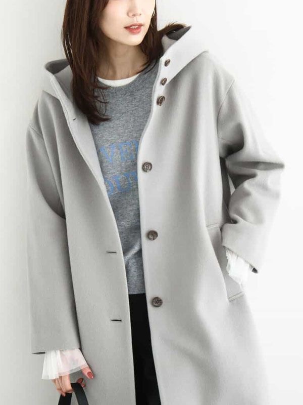 Super100中長版連帽大衣(淺灰色(91)/38)