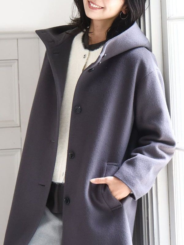 Super100中長版連帽大衣(深灰色(93)/38)