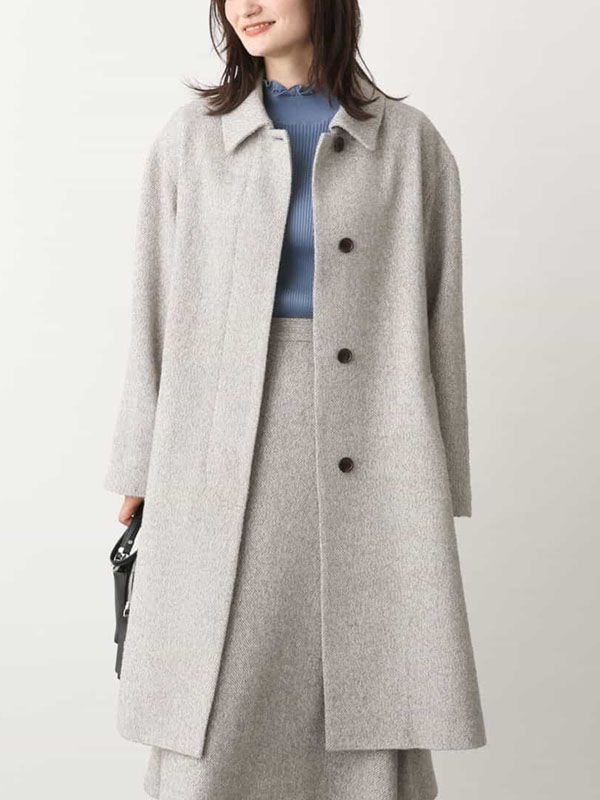 毛圈花呢人字紋大衣(淺灰色(91)/38)