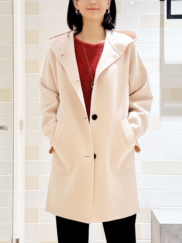 羊毛連帽手工大衣(粉紅色(02)/38)