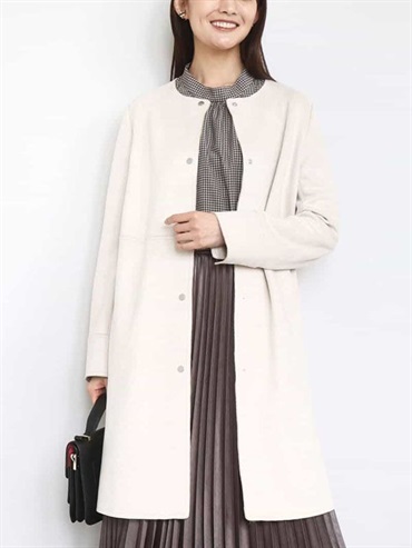 仿麂皮無領長版大衣(米色(82)/38)