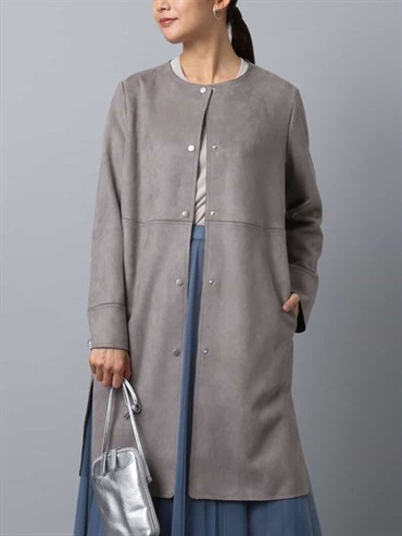 仿麂皮無領長版大衣(灰色(92)/38)