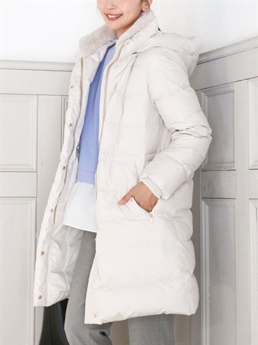 塔夫塔長版羽絨外套[防潑水](米白色(81)/38)