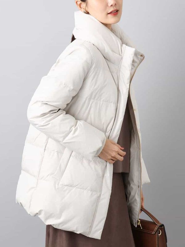 塔夫塔中長版羽絨外套[防潑水](米白色(81)/38)