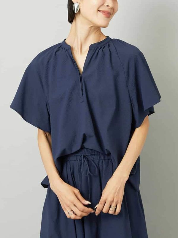 皺褶雪紡上衣[成套搭配]