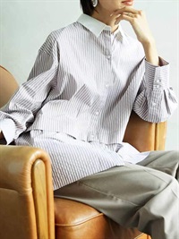 撞色領條紋寬版襯衫[2WAY]