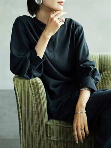 立領長版襯衫[成套搭配](黑色(94)/38)