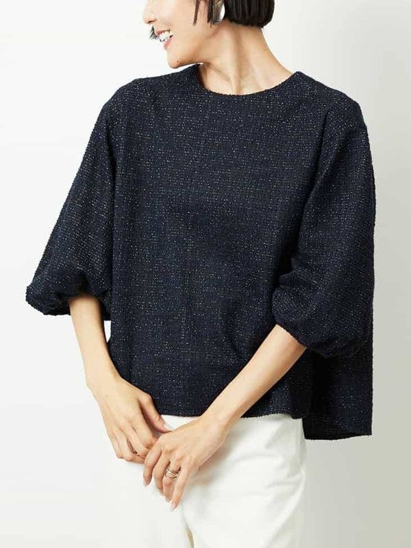 仿花呢質感針織上衣(海軍藍(57)/38)