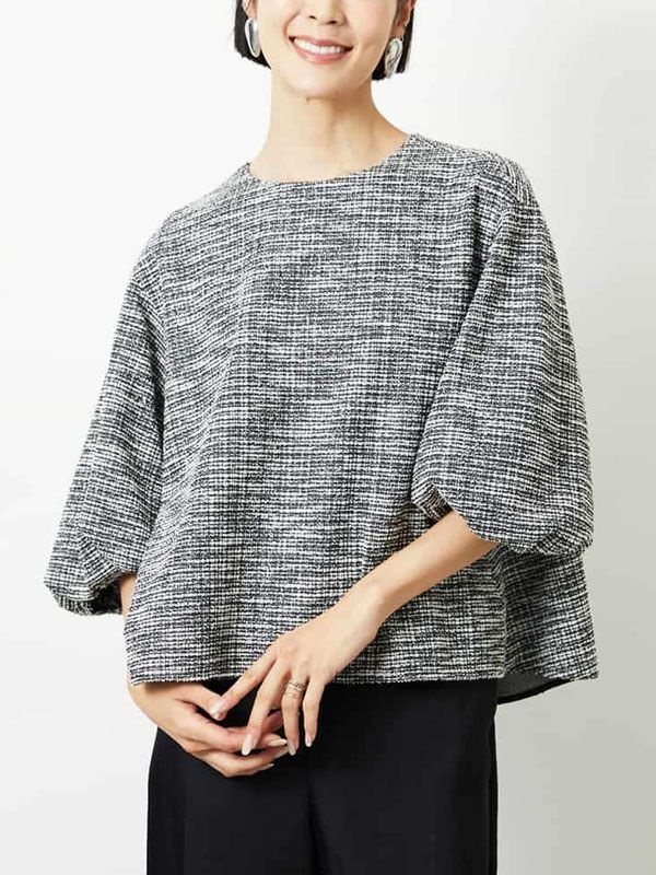仿花呢質感針織上衣(灰色(92)/38)