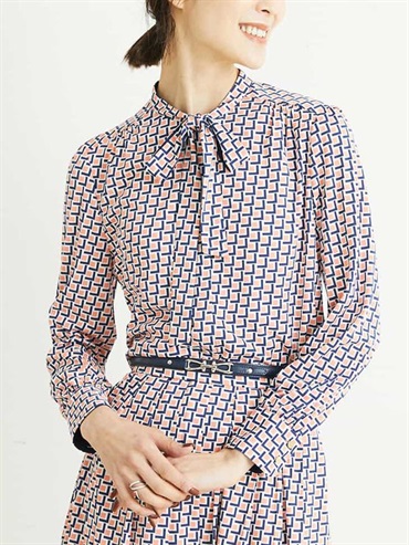 幾何印花領結襯衫(桔色(15)/38)
