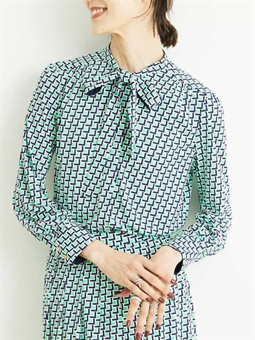幾何印花領結襯衫(綠色(35)/38)