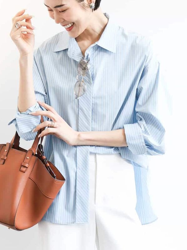 寬版條紋襯衫[成套搭配]