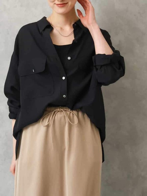 透膚斜紋寬版襯衫(黑色(94)/38)