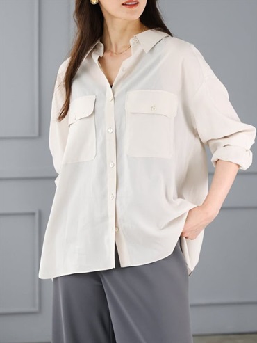 透膚斜紋寬版襯衫