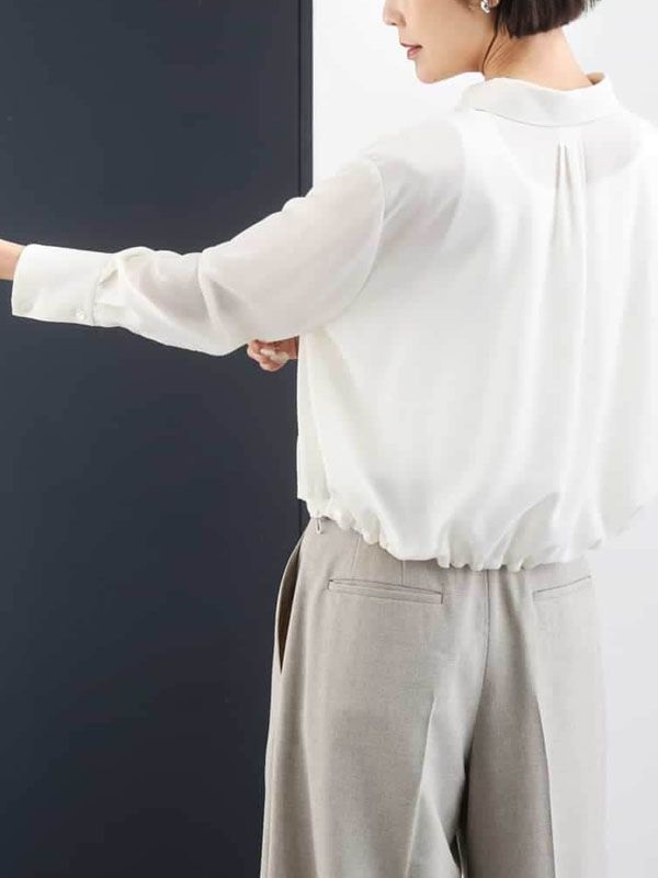 微透感抽繩襯衫式上衣(米白色(80)/38)