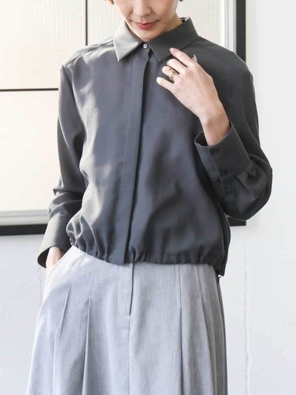微透感抽繩襯衫式上衣(深灰色(93)/38)