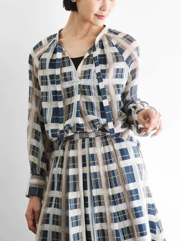 格紋領結開領襯衫[成套搭配]