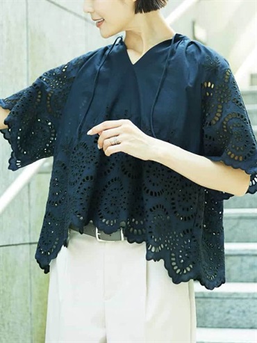鏤空刺繡蕾絲襯衫(海軍藍(57)/38)