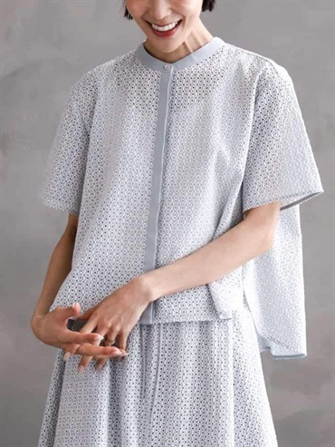 刺繡蕾絲上衣[成套搭配](天藍色(50)/38)