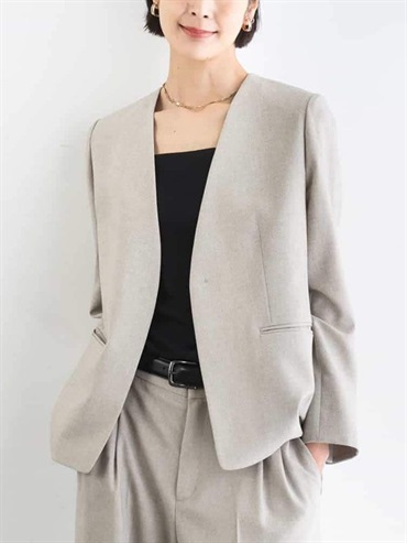 仿粗花呢無領外套[成套搭配]