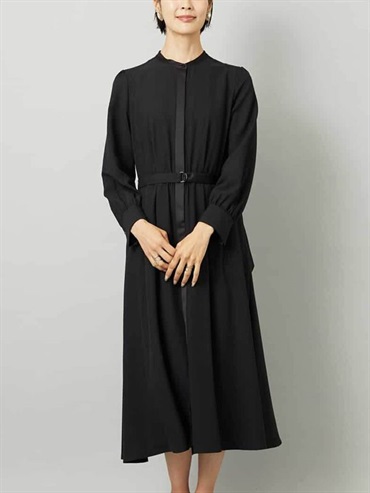 無領片剪裁喇叭長洋裝(黑色(94)/38)