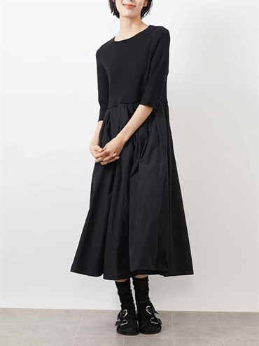 異素材拼接洋裝(黑色(94)/38)