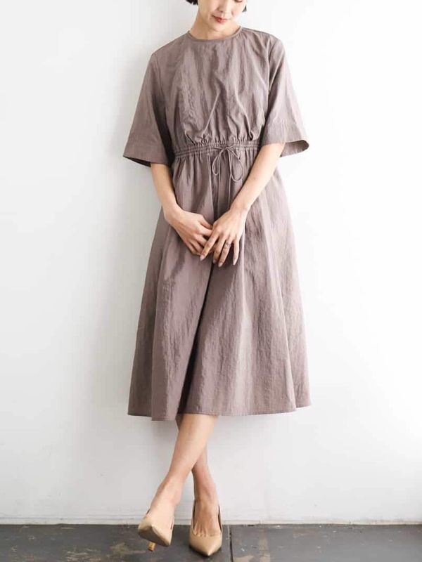 抽皺尼龍洋裝(棕色(87)/38)