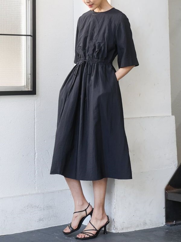 抽皺尼龍洋裝(黑色(94)/38)