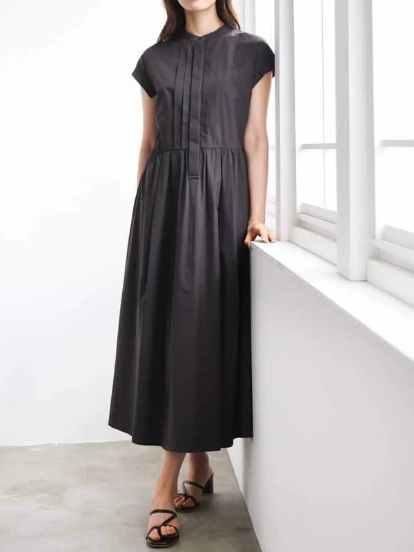 法式袖傘襬洋裝