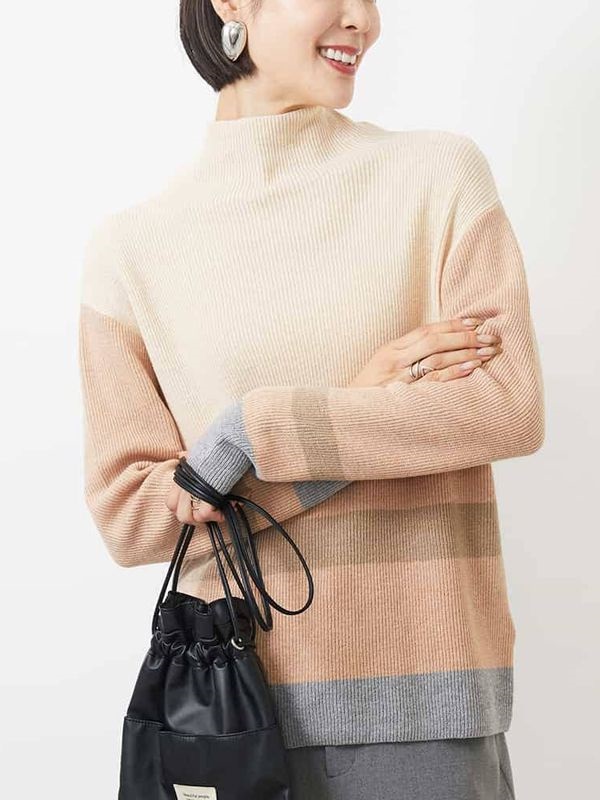 瓶口領條紋針織衫(淺桔色(10)/38)