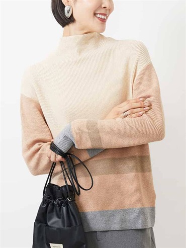 瓶口領條紋針織衫