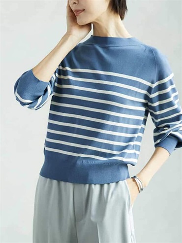 瓶口領針織上衣[無接縫/日本製](淺藍色(52)/38)