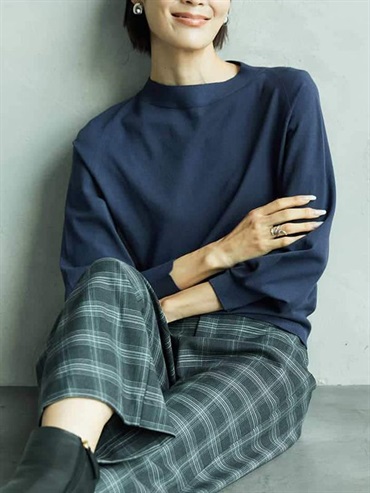 瓶口領針織上衣[無接縫/日本製]