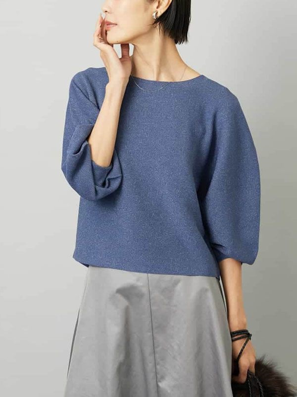 金蔥針織上衣[無接縫/日本製](淺藍色(52)/38)