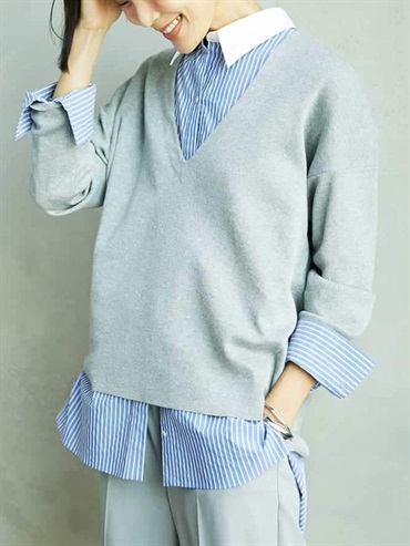 深V領針織上衣(淺灰色(91)/38)