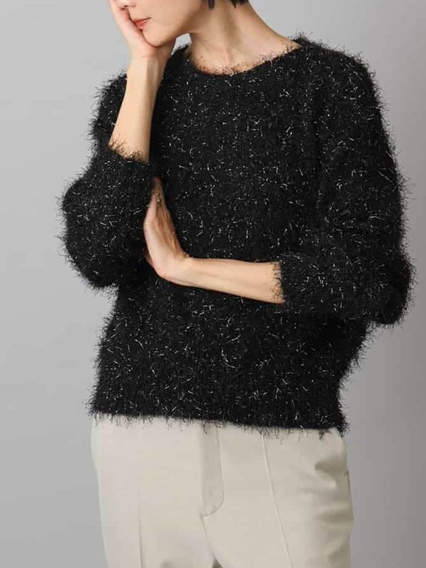 羽毛紗亮絲針織上衣