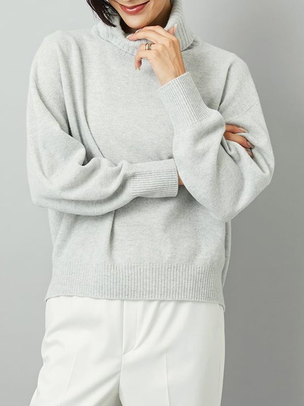 【經典】高領針織上衣[日本製](淺灰色(91)/38)