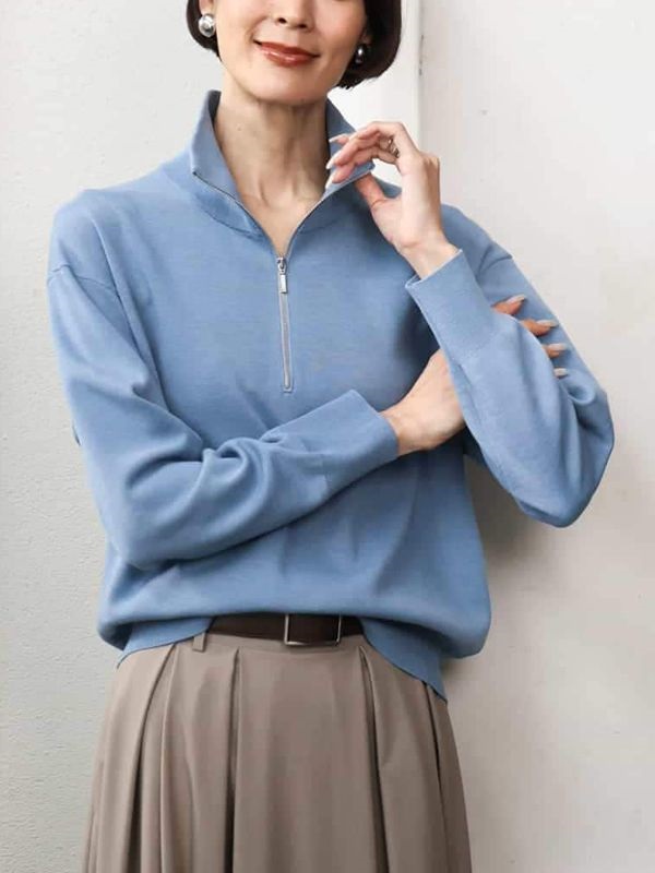 半拉鍊設計針織衫(藍色(55)/38)