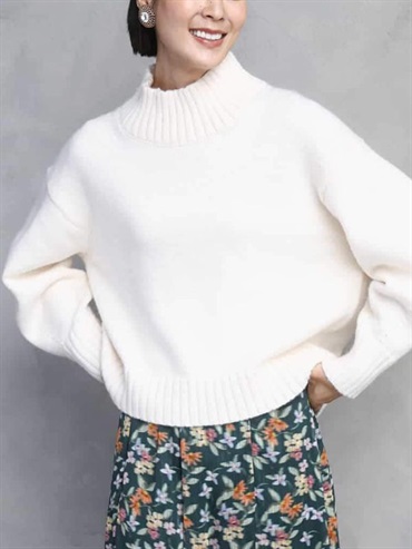 珠飾高領針織衫(白色(90)/38)