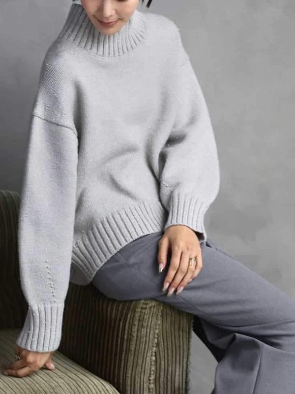 珠飾高領針織衫(淺灰色(91)/38)