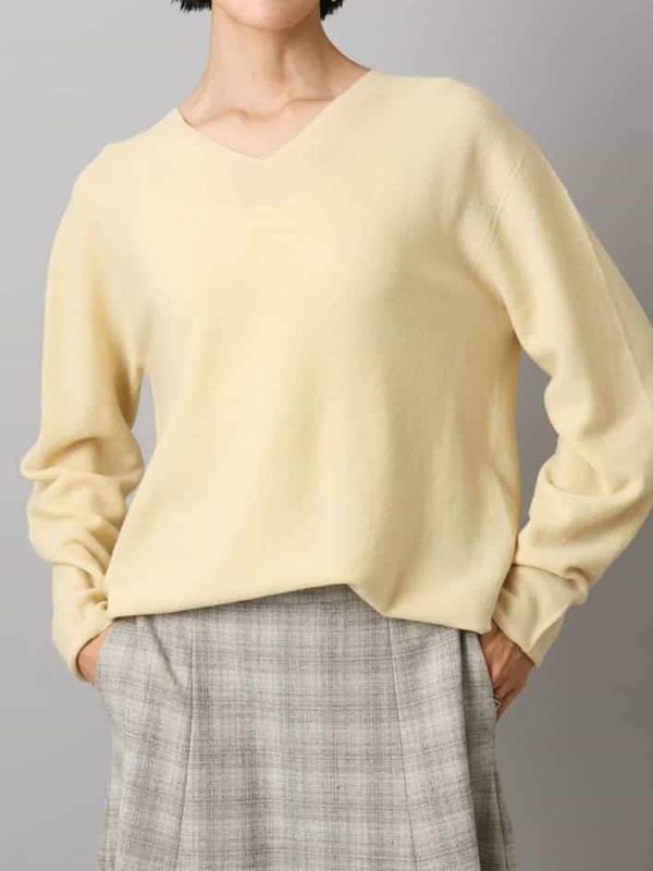 V領針織衫[日本製](淺黃色(20)/38)