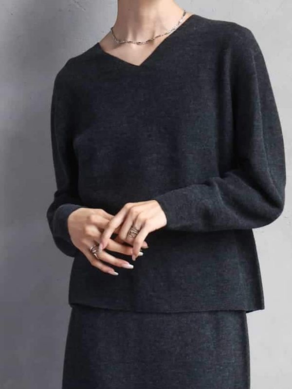 V領針織衫[日本製](深灰色(93)/38)