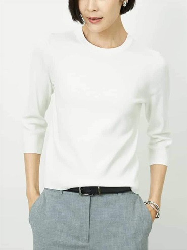 合身圓領針織衫[成套搭配](白色(90)/38)