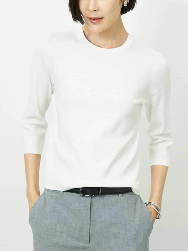 合身圓領針織衫[成套搭配](白色(90)/38)