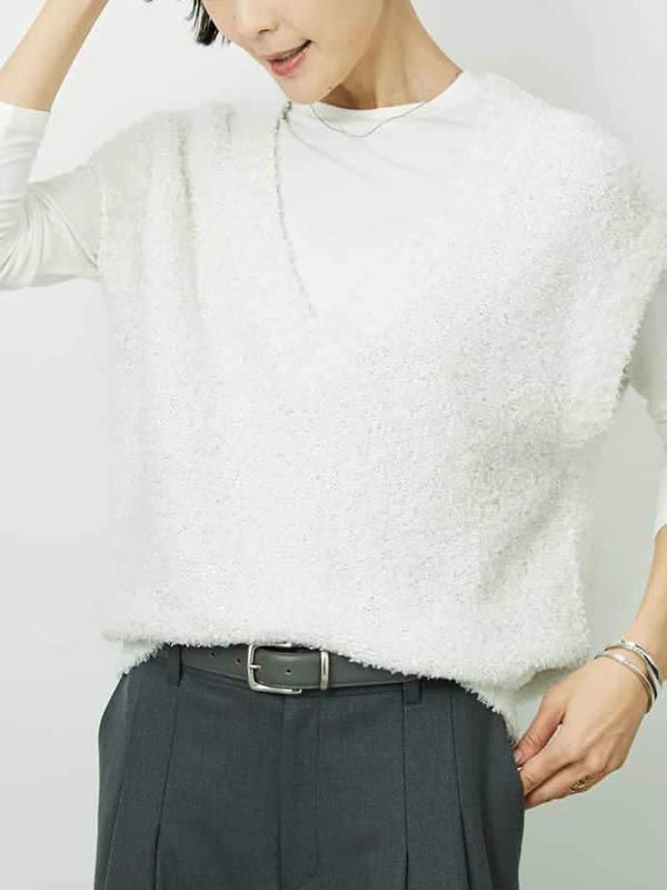 仿粗花呢V領背心(白色(90)/38)